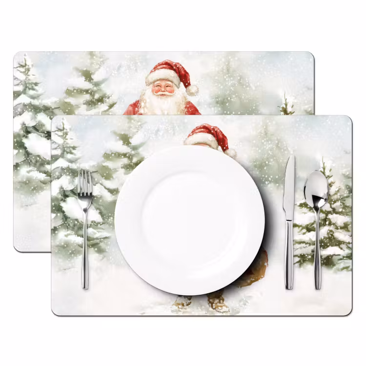 Tischset - Weihnachtsmann - Winter - Schnee - Weiß - Rot — 2