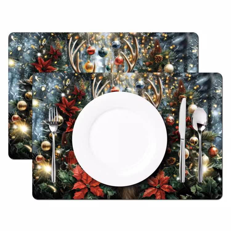 Tischset - Weihnachtsfeier - Tannenwald - Rot — 2