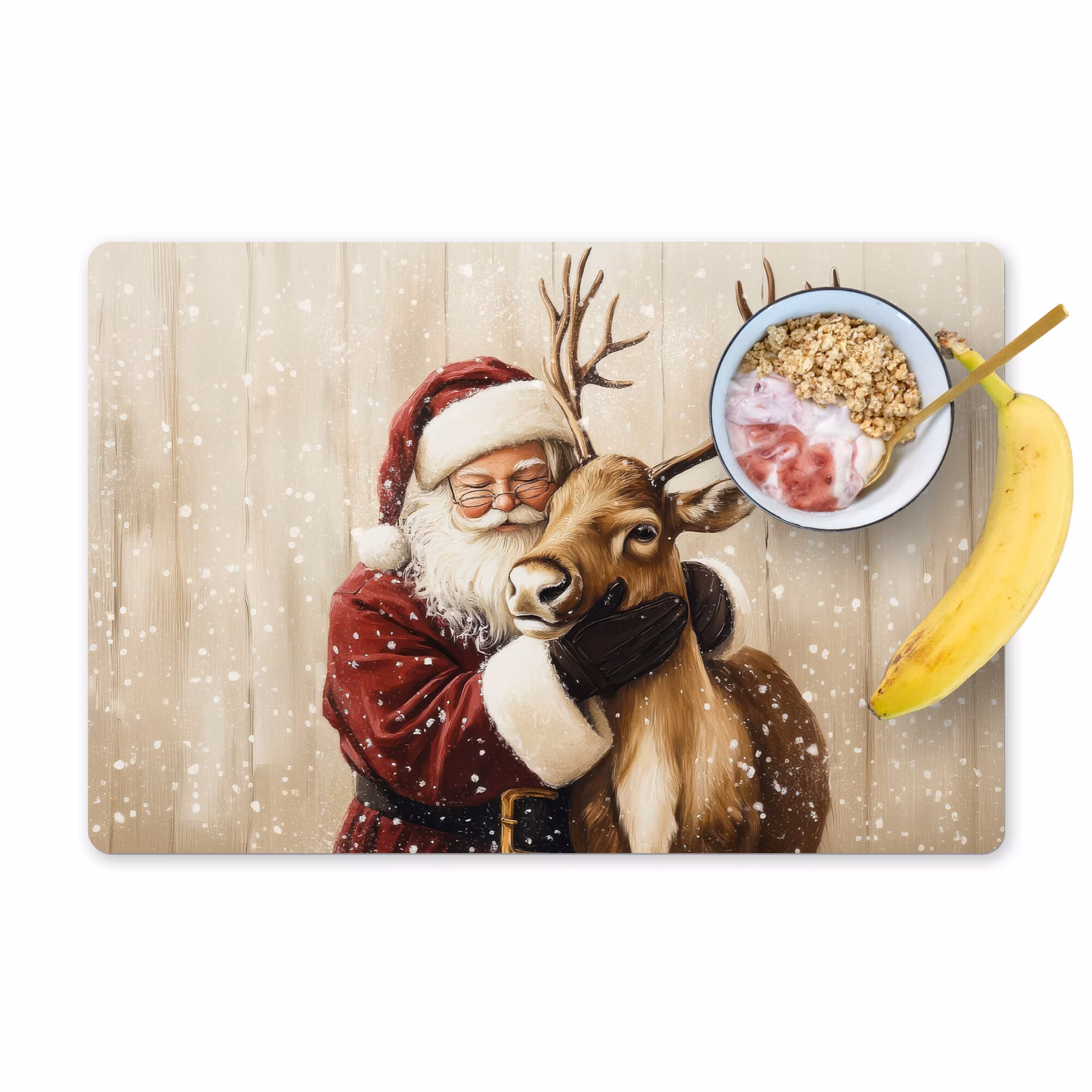 Tischset - Weihnachtsmann - Rentier - Schnee - Bunt — 1