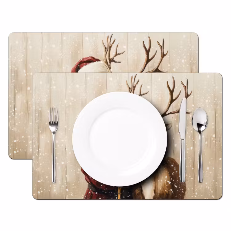 Tischset - Weihnachtsmann - Rentier - Schnee - Bunt — 2