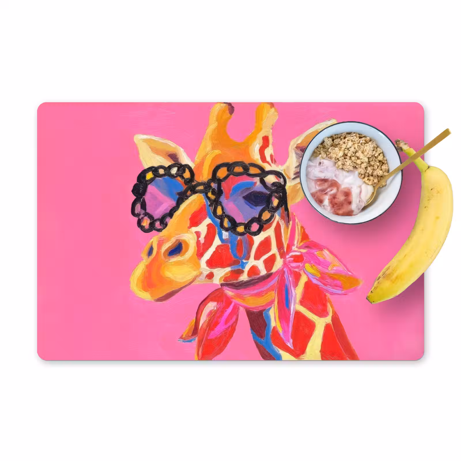 Tischset - Giraffe - Rosa - Brille - Halstuch — 1