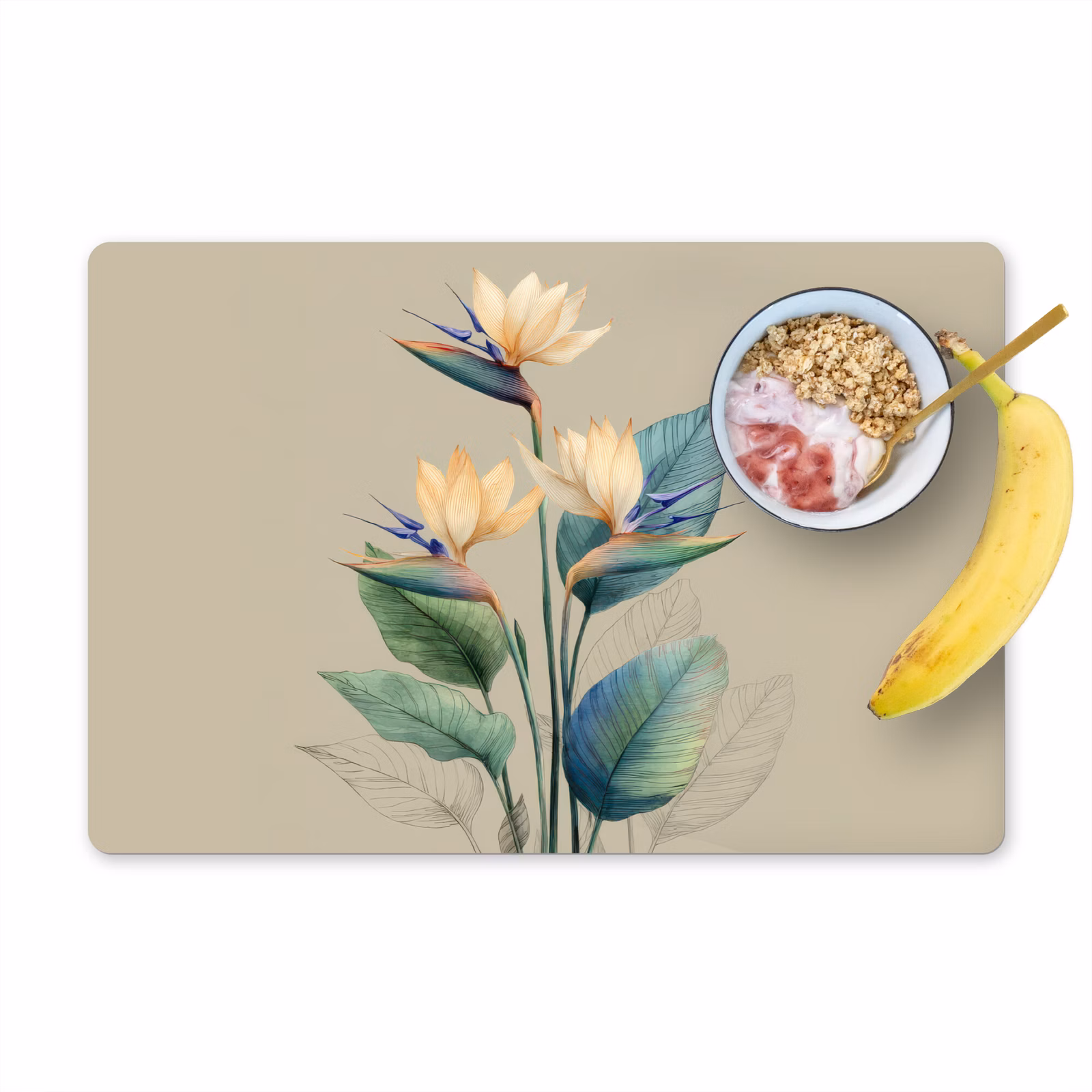Tischset - Paradiesvogelblüten - Blaugrüne Blätter - Beige — 1