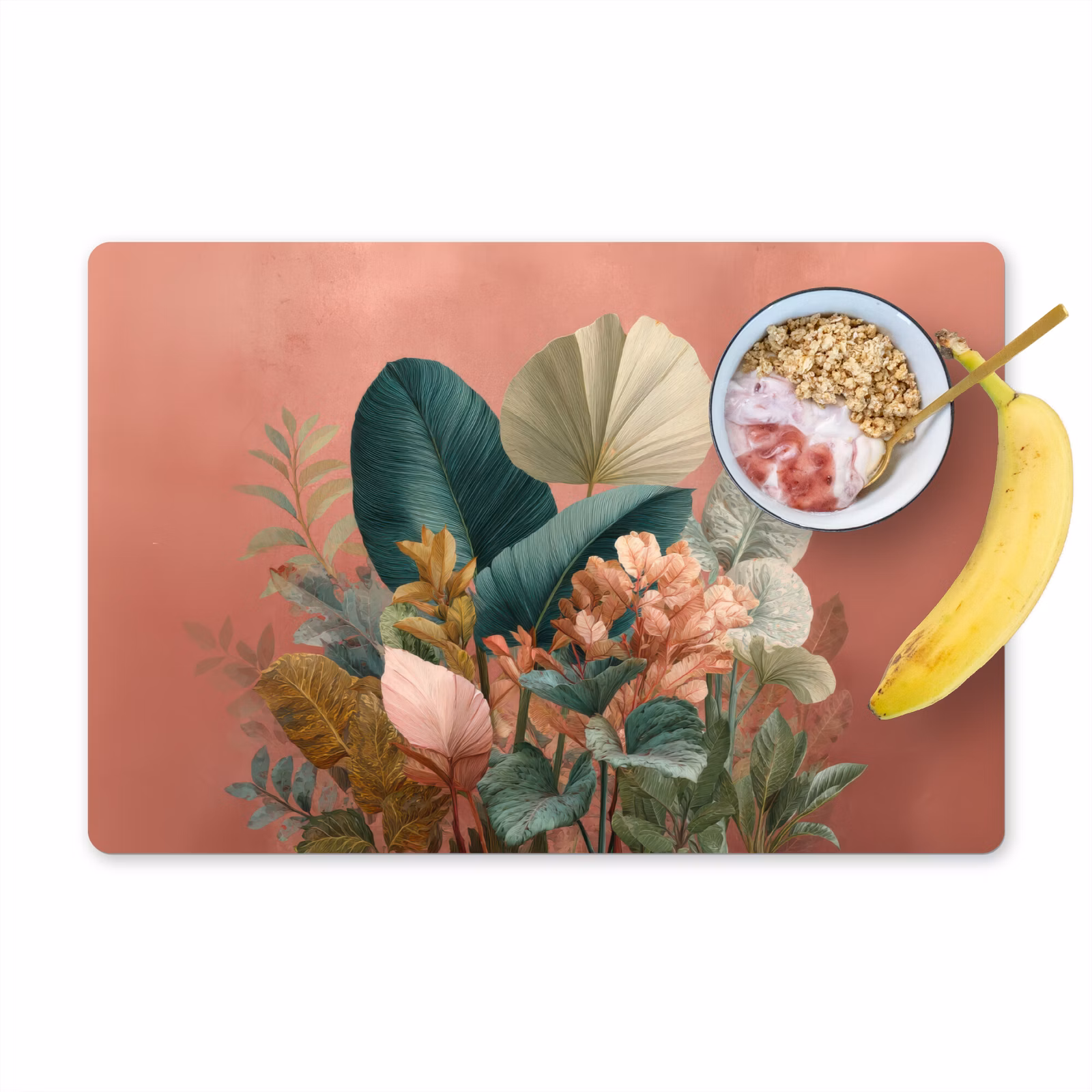Tischset - Tropische Blätter - Blumen - Rosa - Grün — 1