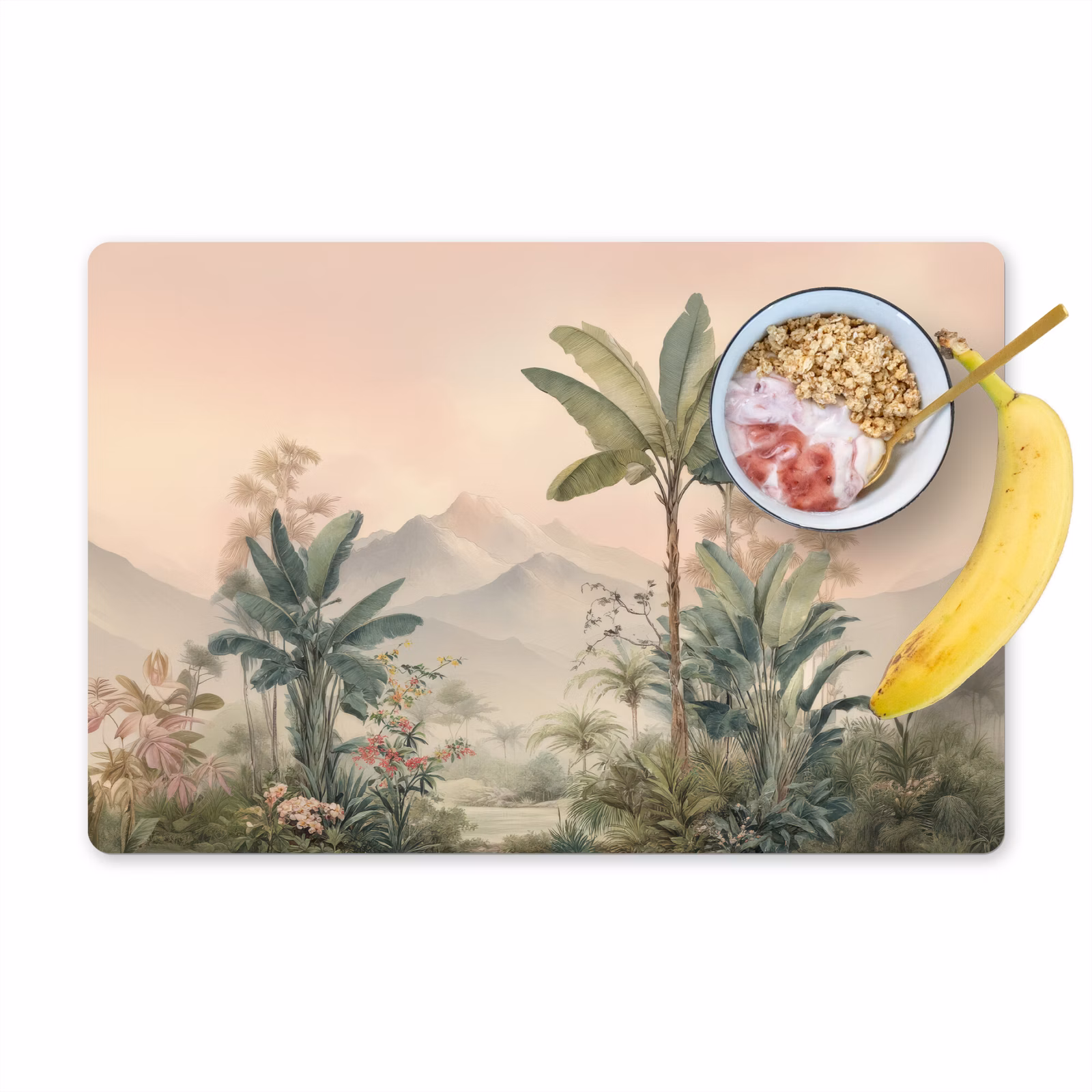 Tischset - Tropische Landschaft - Palmen - Blumen - Rosa Himmel — 1