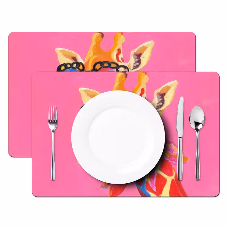Tischset - Giraffe - Rosa - Brille - Halstuch — 2