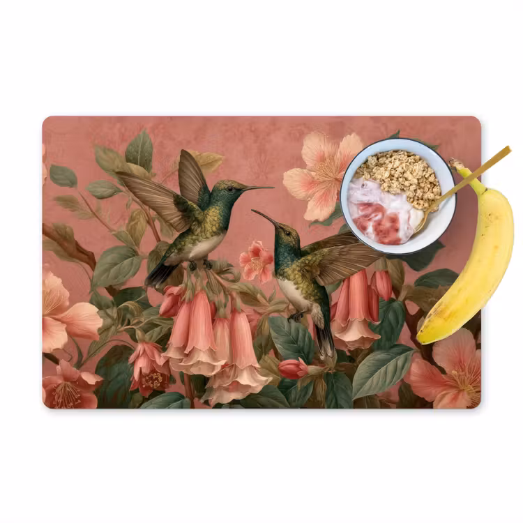 Tischset - Kolibris - Blumen - Grün - Rosa — 1