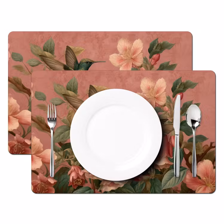 Tischset - Kolibris - Blumen - Grün - Rosa — 2