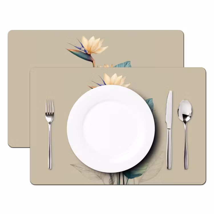 Tischset - Paradiesvogelblüten - Blaugrüne Blätter - Beige — 2