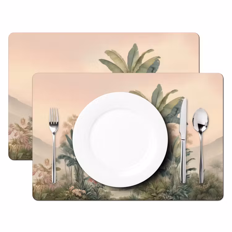Tischset - Tropische Landschaft - Palmen - Blumen - Rosa Himmel — 2