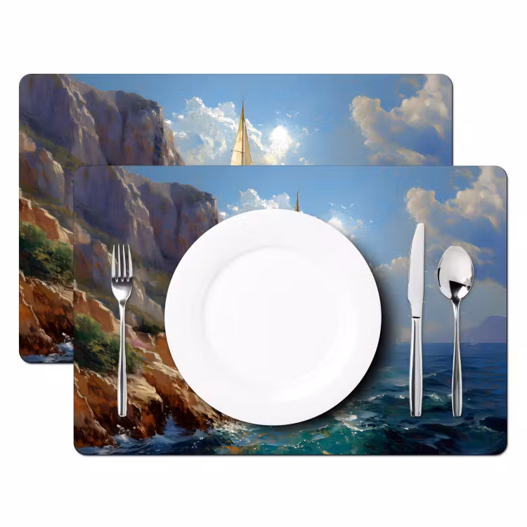 Tischset - Segelschiff - Meer - Felsen - Wolken — 2