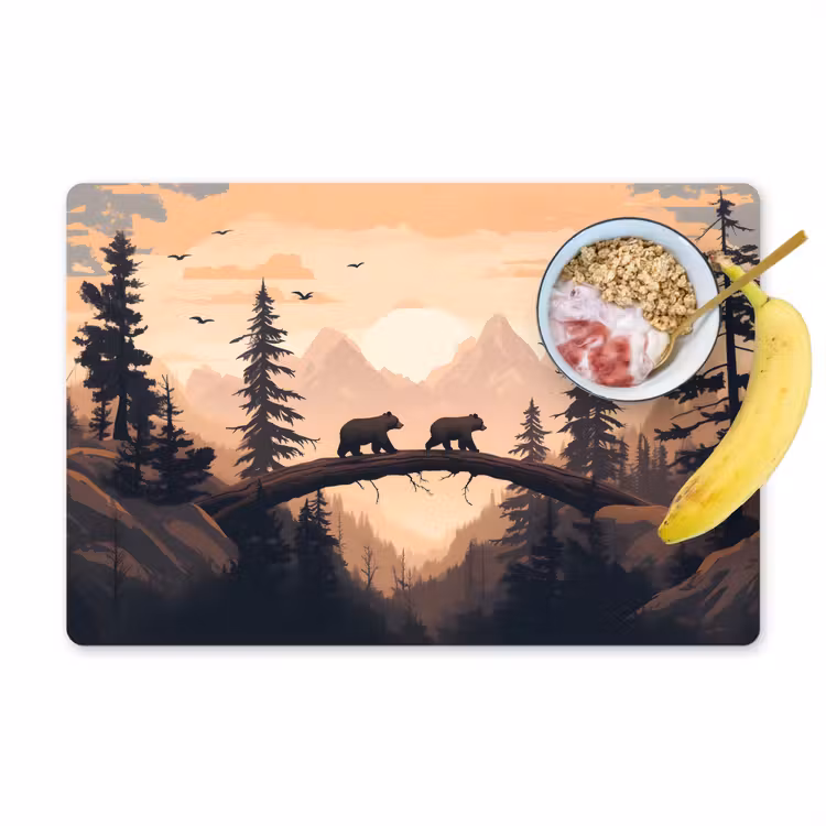 Tischset - Bären - Bäume - Landschaft - Sonnenuntergang — 1