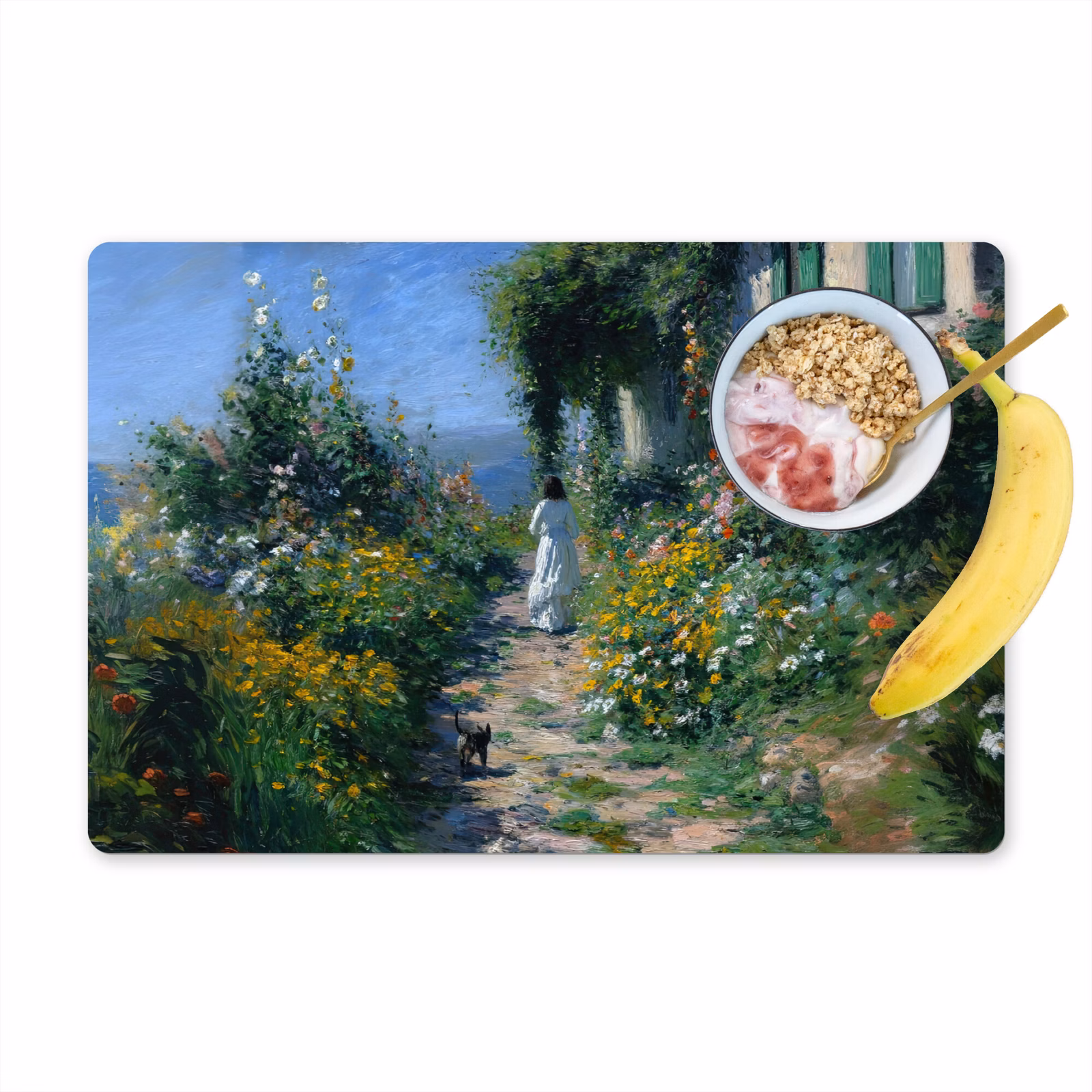 Tischset - Katze - Frau - Blumen - Haus — 1