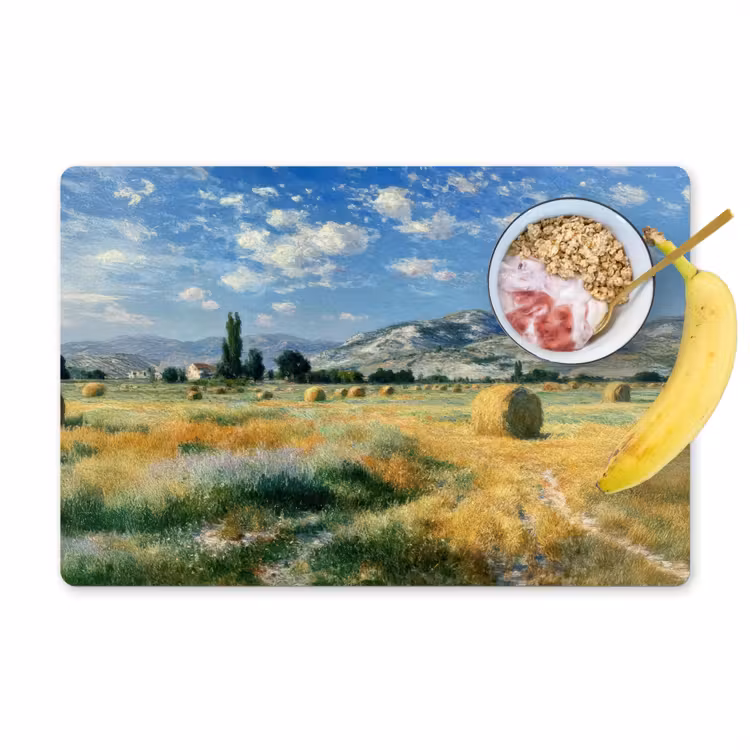 Tischset - Landschaft - Strohballen - Berge - Wolken — 1
