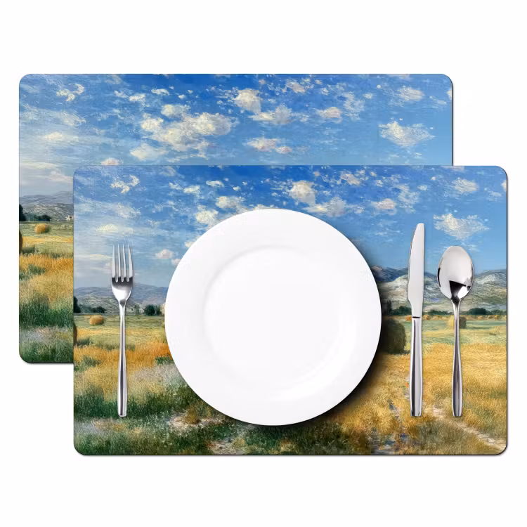Tischset - Landschaft - Strohballen - Berge - Wolken — 2