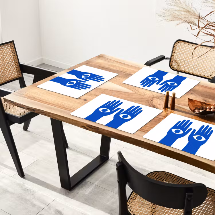 Tischset - Hände - Zwei - Augen - Blau — 4
