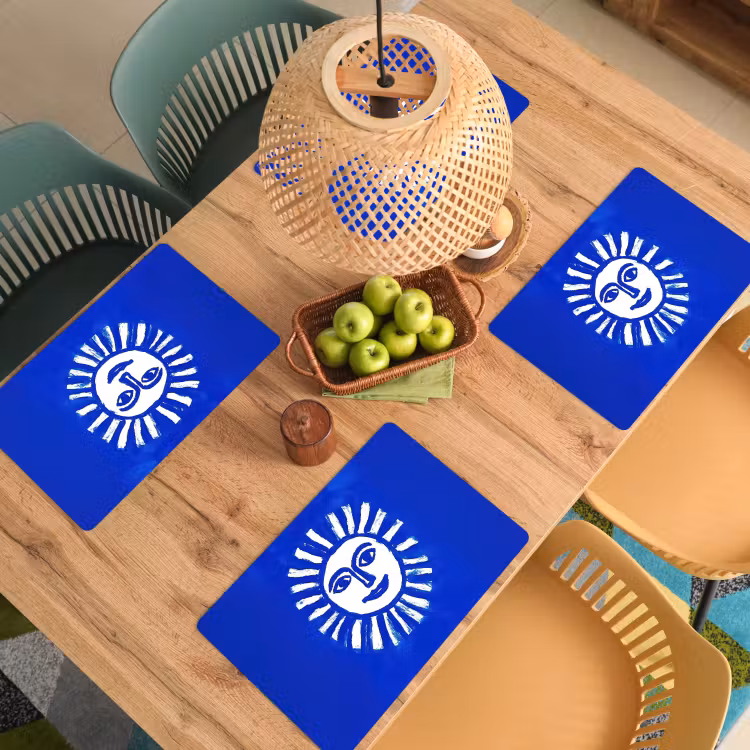 Tischset - Sonne - Gesicht - Bürstentextur - Blau — 3