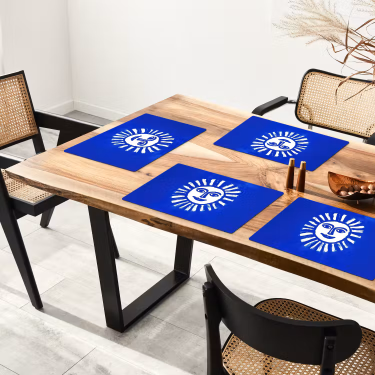 Tischset - Sonne - Gesicht - Bürstentextur - Blau — 4