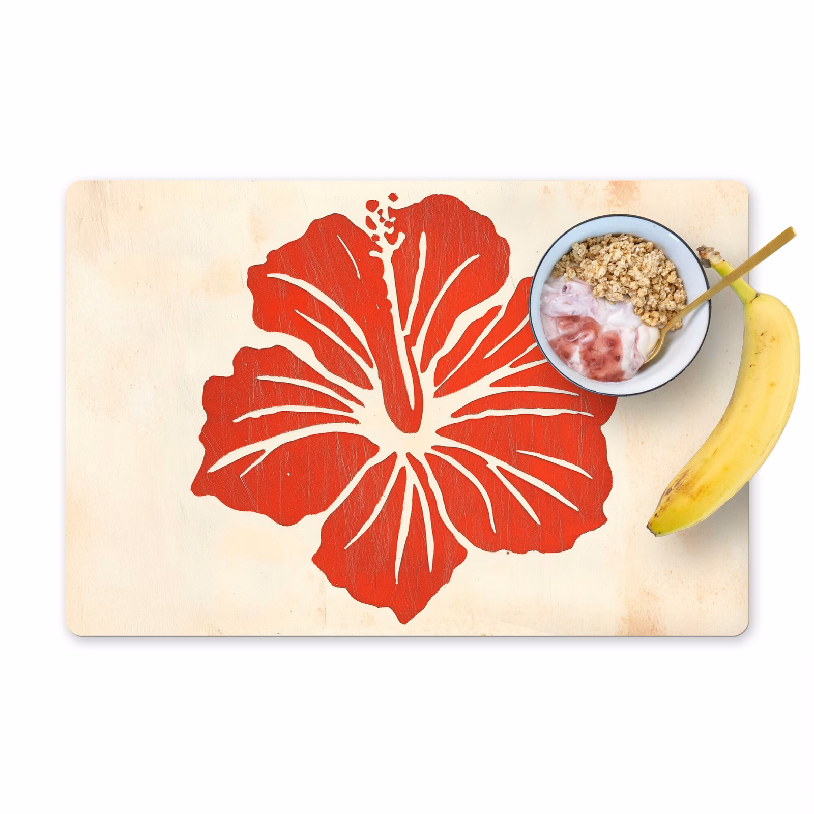 Tischset - Rote Hibiskusblüte - Texturierter Hintergrund - Beige — 1