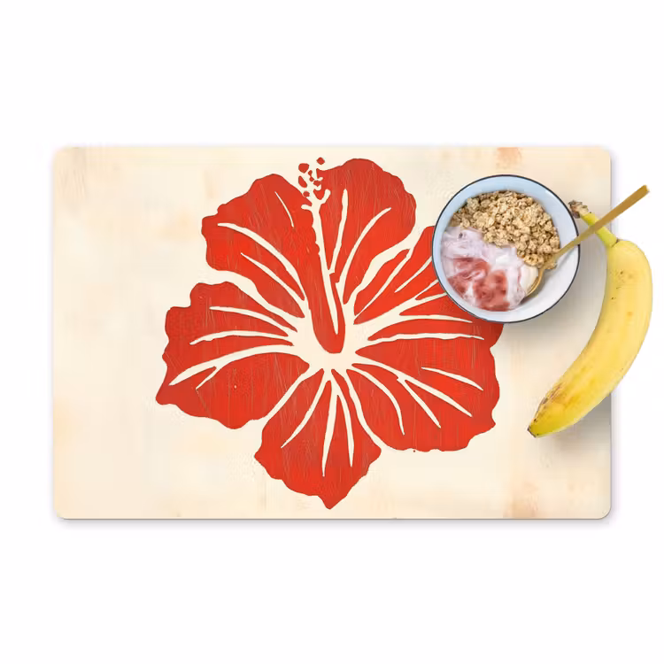 Tischset - Rote Hibiskusblüte - Texturierter Hintergrund - Beige — 1