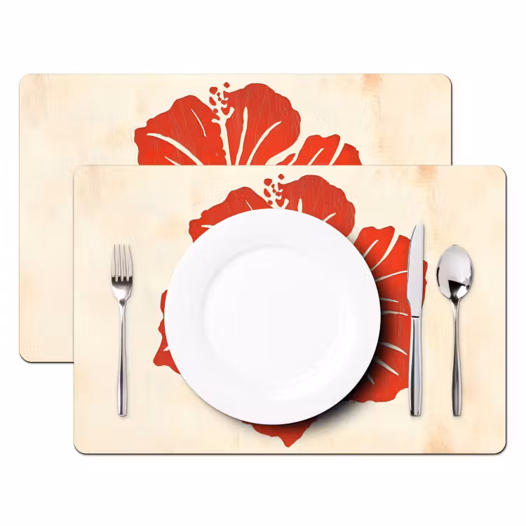 Tischset - Rote Hibiskusblüte - Texturierter Hintergrund - Beige — 2