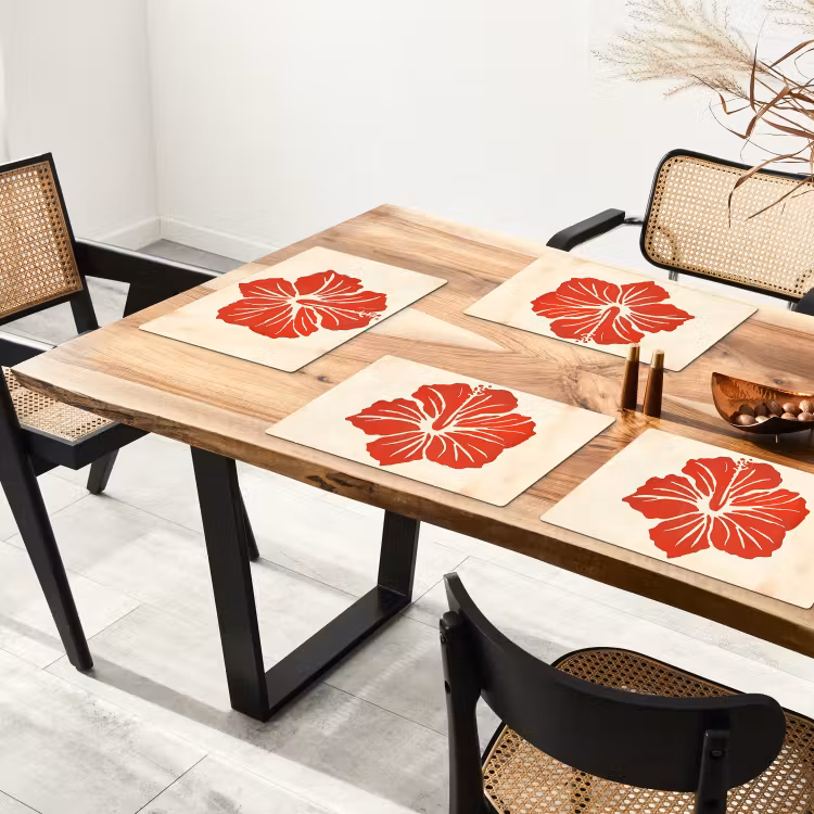 Tischset - Rote Hibiskusblüte - Texturierter Hintergrund - Beige — 4