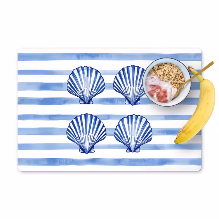 Tischset - Vier Muscheln - Blau - Weiß - Gestreift — 1