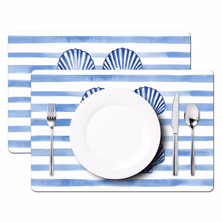 Tischset - Vier Muscheln - Blau - Weiß - Gestreift — 2