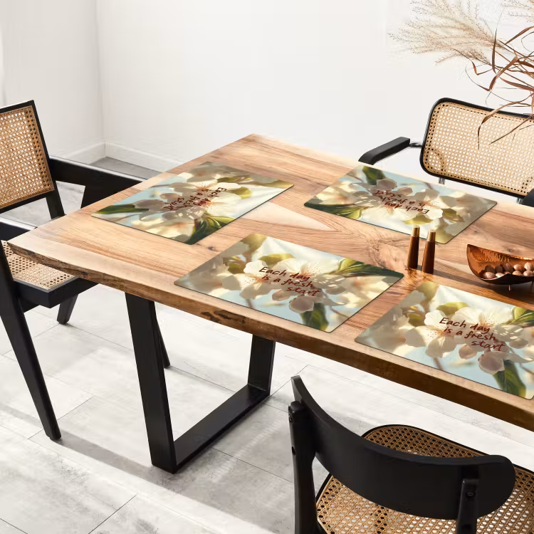 Tischset - Blüten - Sonnenlicht - Zitat - Weiß — 4