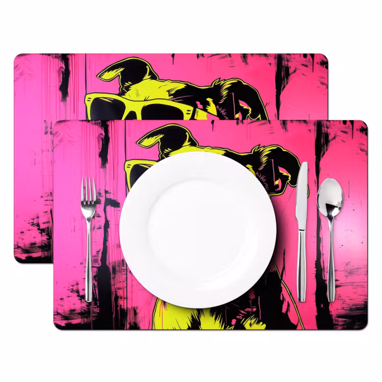 Tischset - Hund - Sonnenbrille - Rosa - Kunst — 2