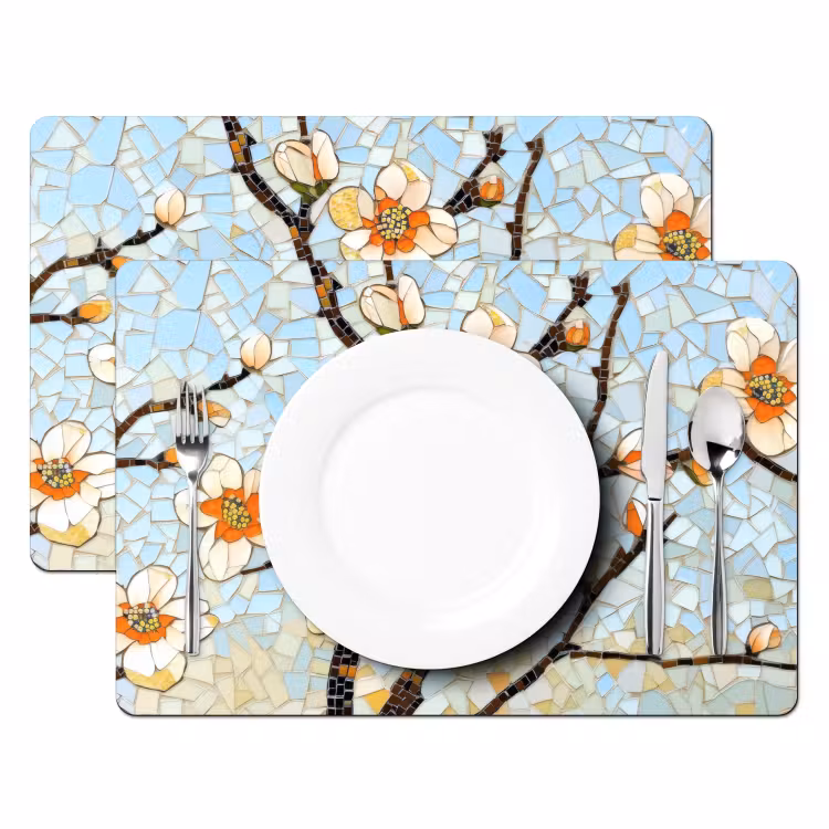 Tischset - Blüten - Weiß - Mosaik - Zweig — 2