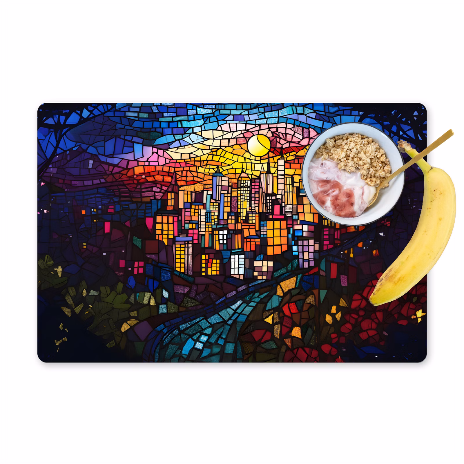 Tischset - Stadt - Mond - Mosaik - Farbenfroh — 1
