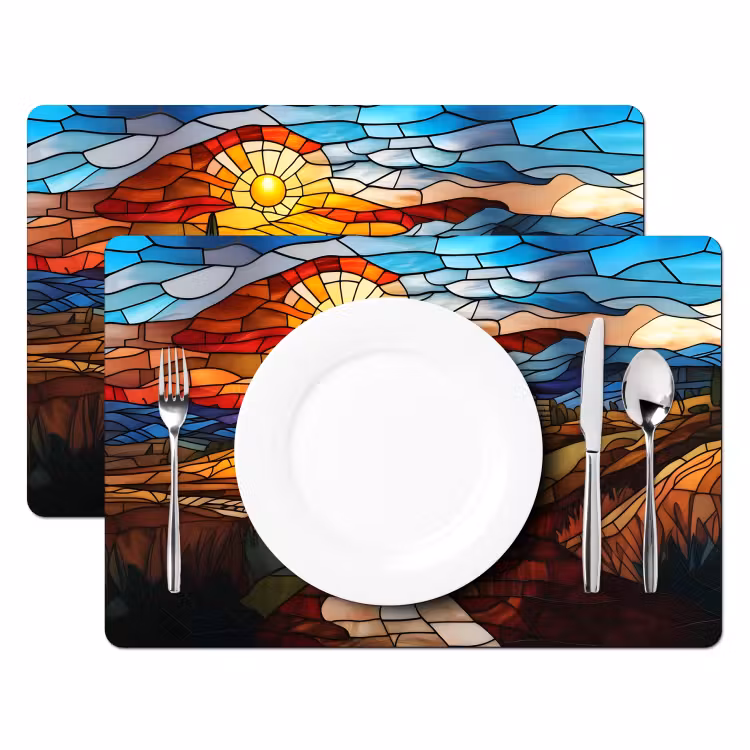 Tischset - Mosaik - Sonne - Landschaft - Dorf — 2