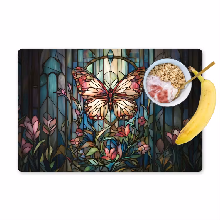 Tischset - Schmetterling - Rosa - Blumen - Blätter — 1