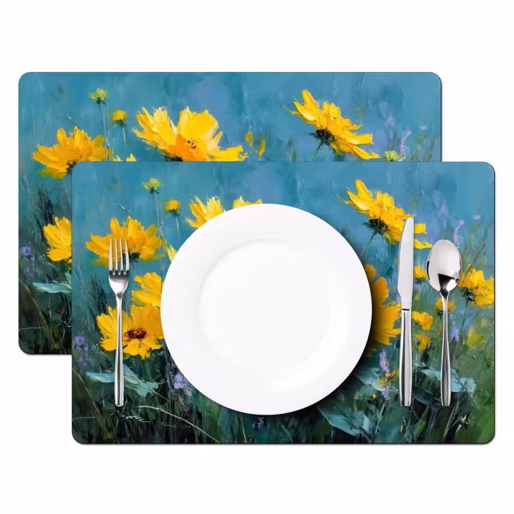 Tischset - Pinselstriche - Blumen - Leuchtend gelb - Abstrakt — 2