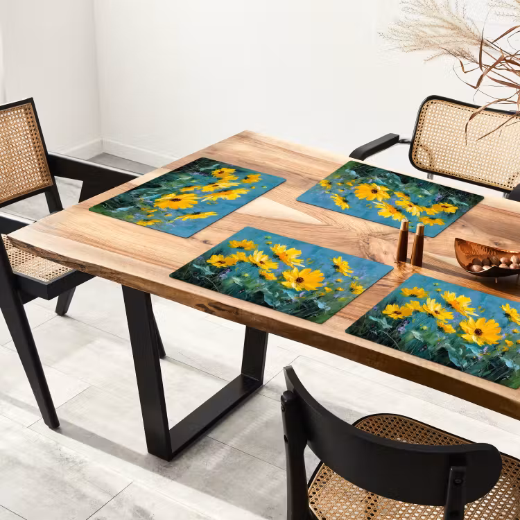 Tischset - Pinselstriche - Blumen - Leuchtend gelb - Abstrakt — 4