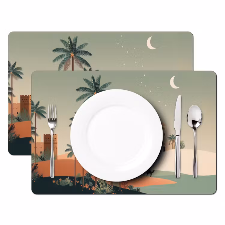 Tischset - Nachtlandschaft - Kamele - Sterne - Sanddünen — 2