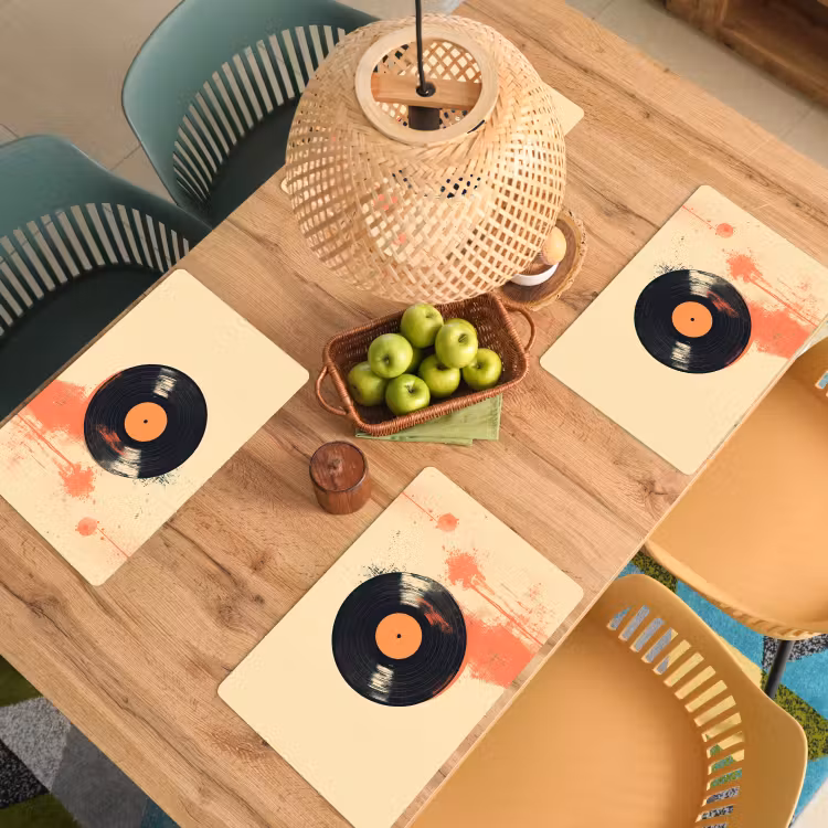 Tischset - Vinylplatte - Schwarz - Farbspritzer - Retro — 3