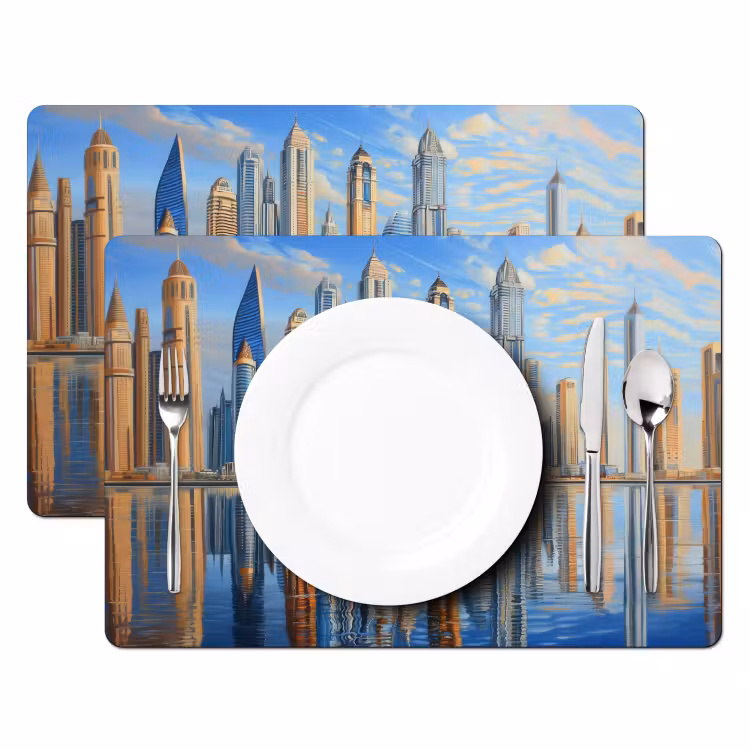 Tischset - Skyline - Wolkenkratzer - Wasser - Blau — 2