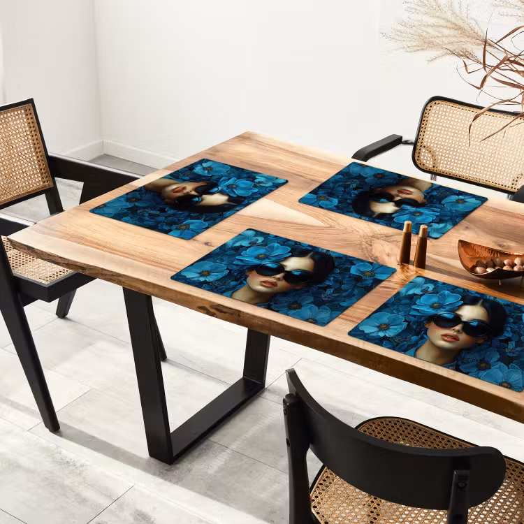 Tischset - Frau - Blumen - Blau - Ästhetik - Luxus — 4