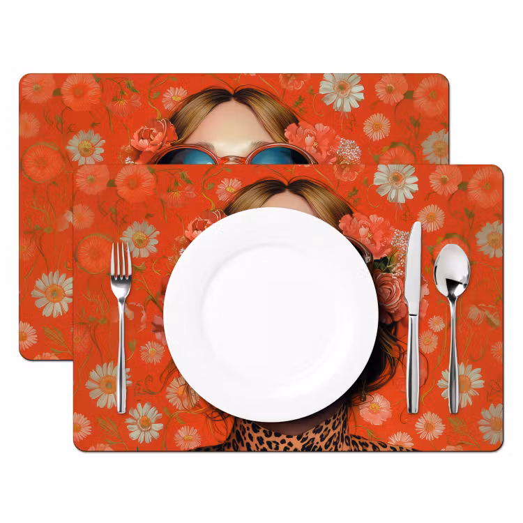 Tischset - Frau - Bunt - Tiermuster - Blumen — 2