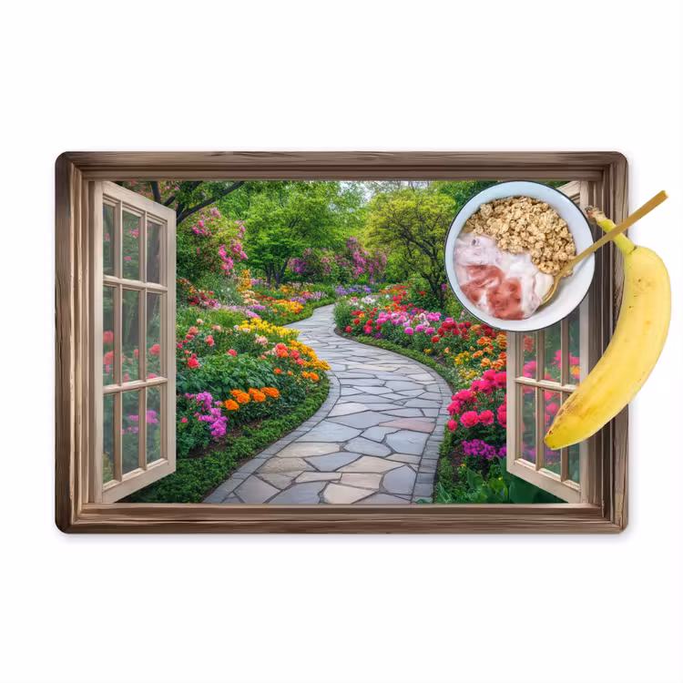 Tischset - Aussicht - Blumen - Gartenweg - Natur - Fenster — 1