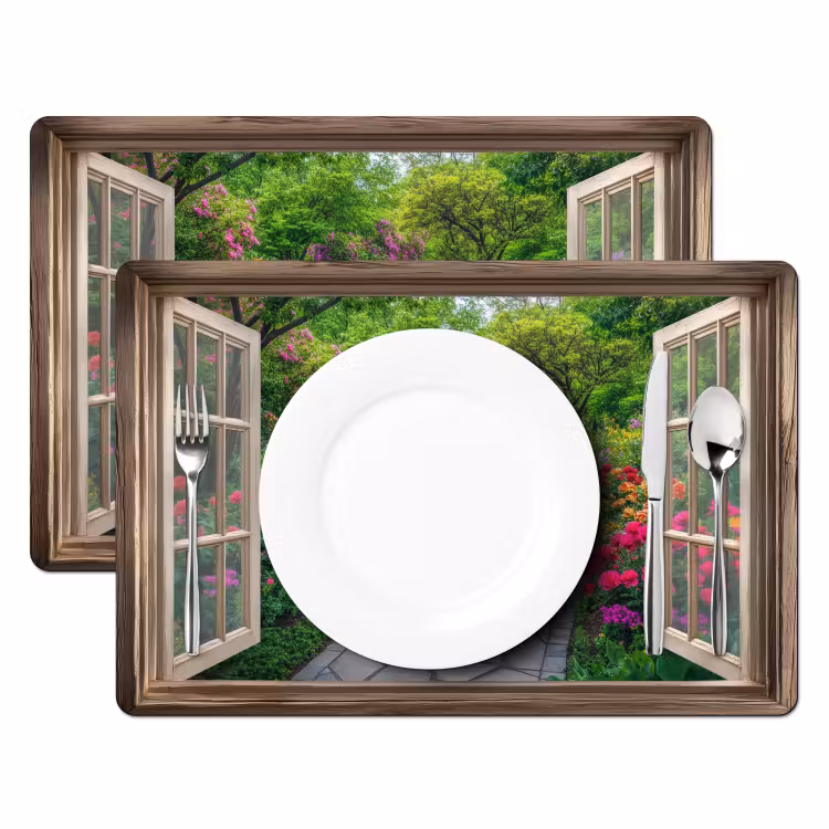 Tischset - Aussicht - Blumen - Gartenweg - Natur - Fenster — 2