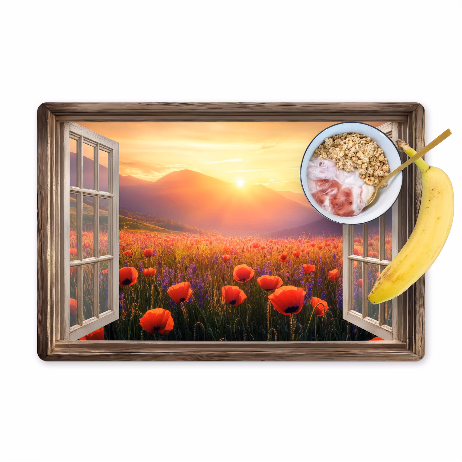 Tischset - Durchsichtig - Mohnblumen - Blumen - Rot - Offenes Fenster — 1