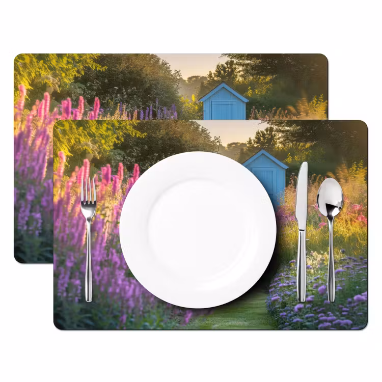 Tischset - Gartenhaus - Blau - Blumen — 2