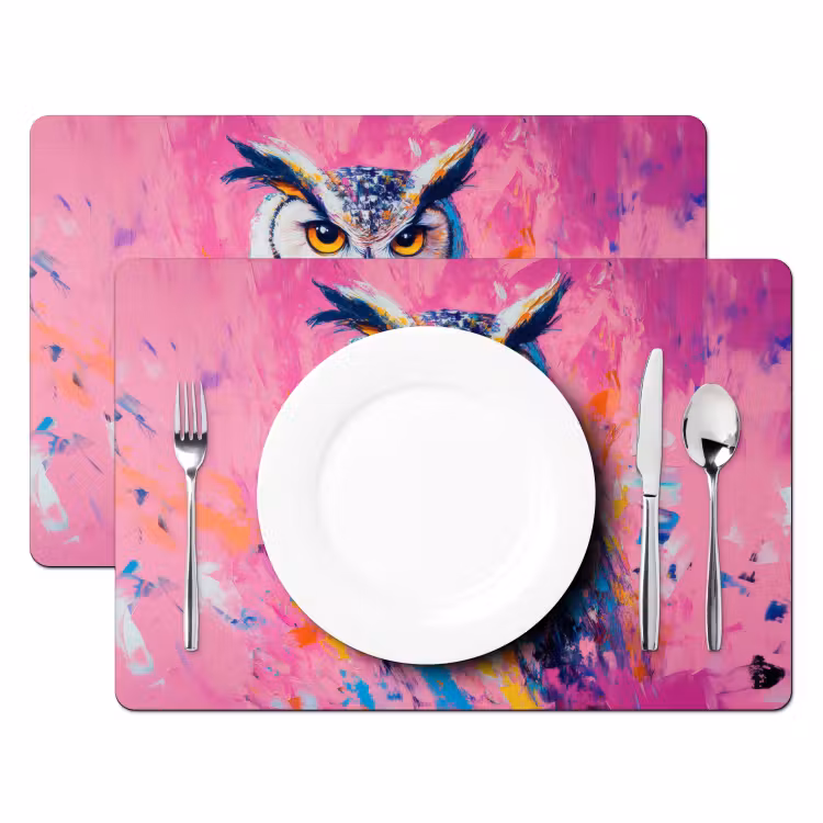 Tischset - Eule - Rosa - Blau - Farbe - Abstrakt — 2