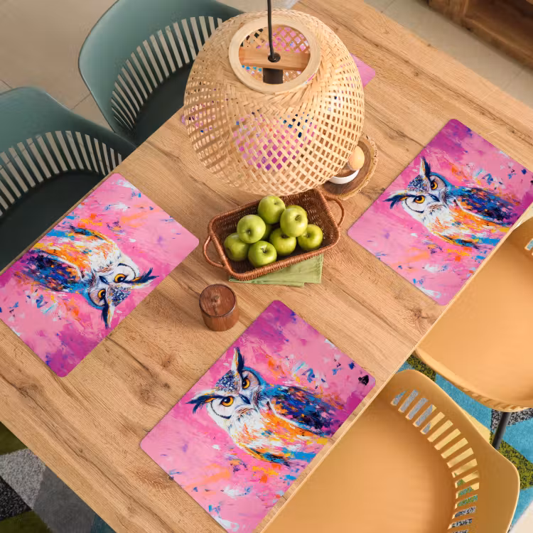 Tischset - Eule - Rosa - Blau - Farbe - Abstrakt — 3
