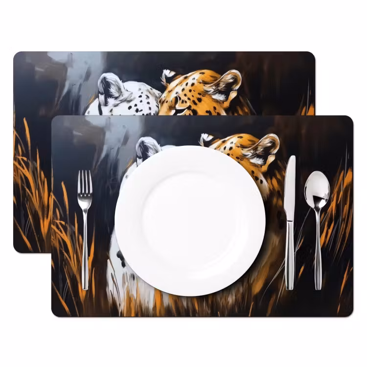 Tischset - Leopard - Orange - Weiß - Gras — 2