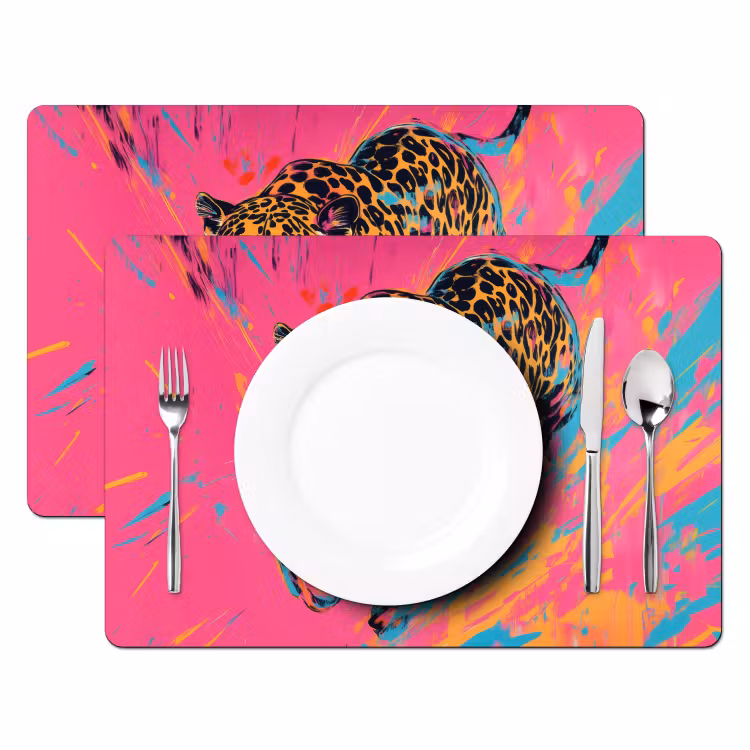 Tischset - Leopard - Rosa - Orange - Blau - Farbe — 2
