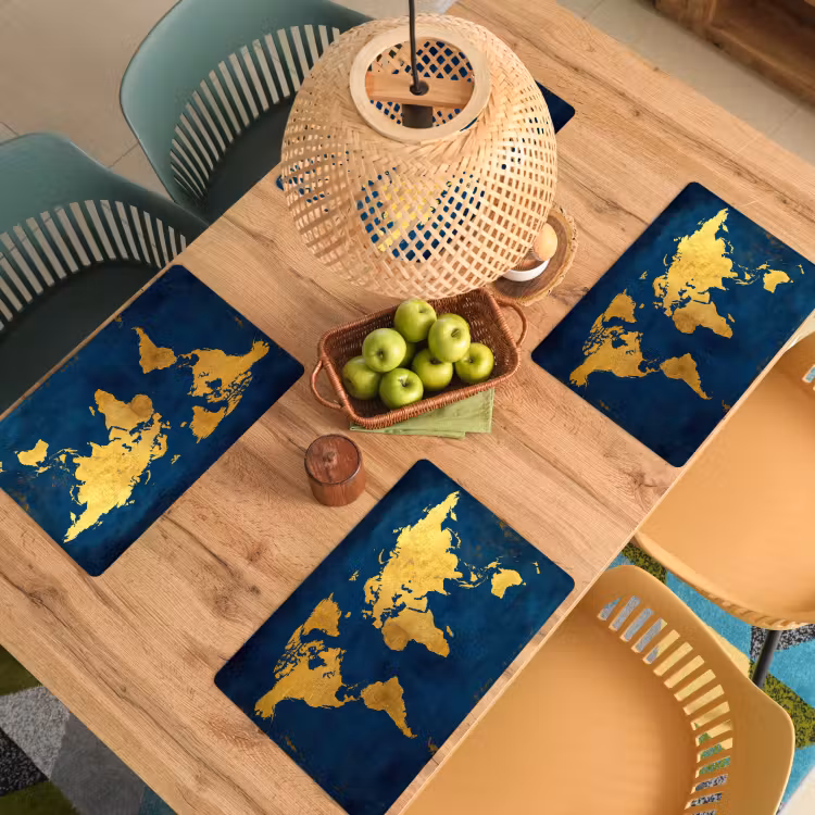 Tischset - Weltkarte - Gold - Dunkelblau — 3