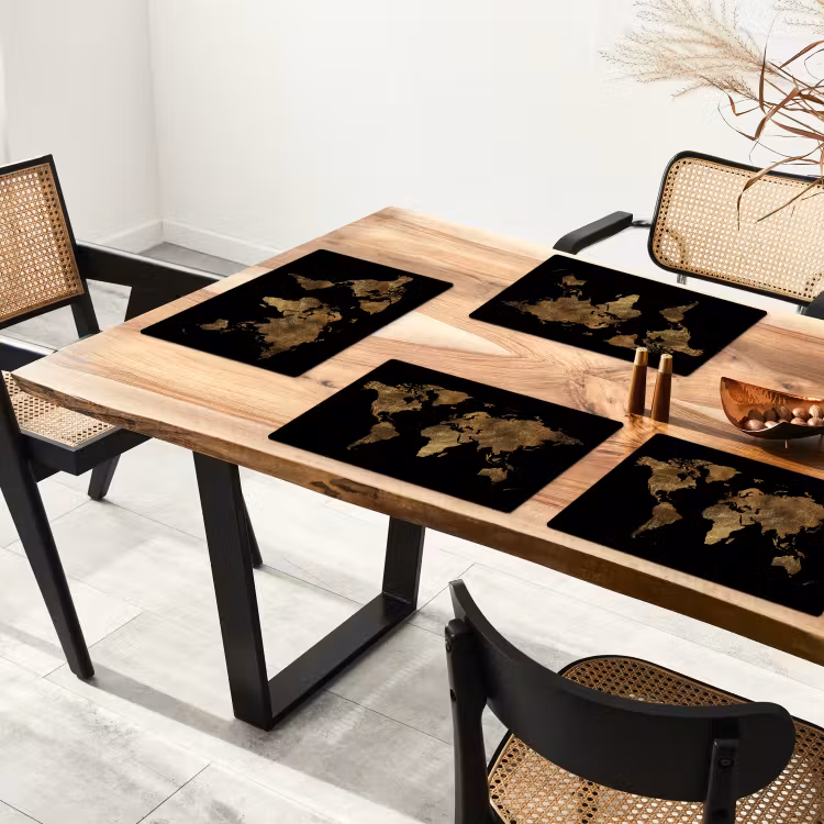 Tischset - Weltkarte - Gold - Luxus - Erde - Schwarz — 4